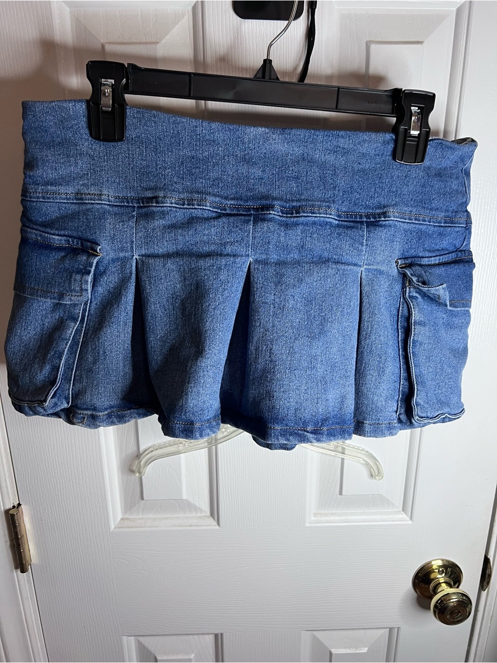 Casual Blue Denim Pleated Mini Skort